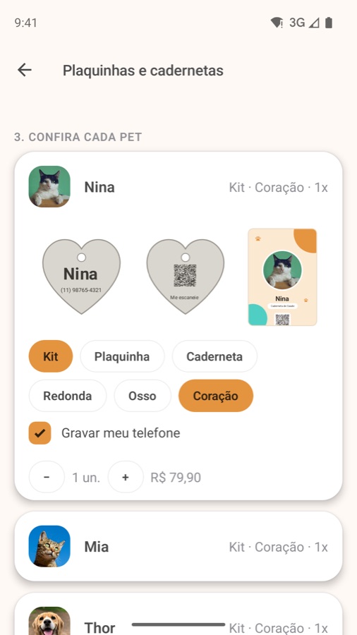Prévia da plaquinha e da caderneta